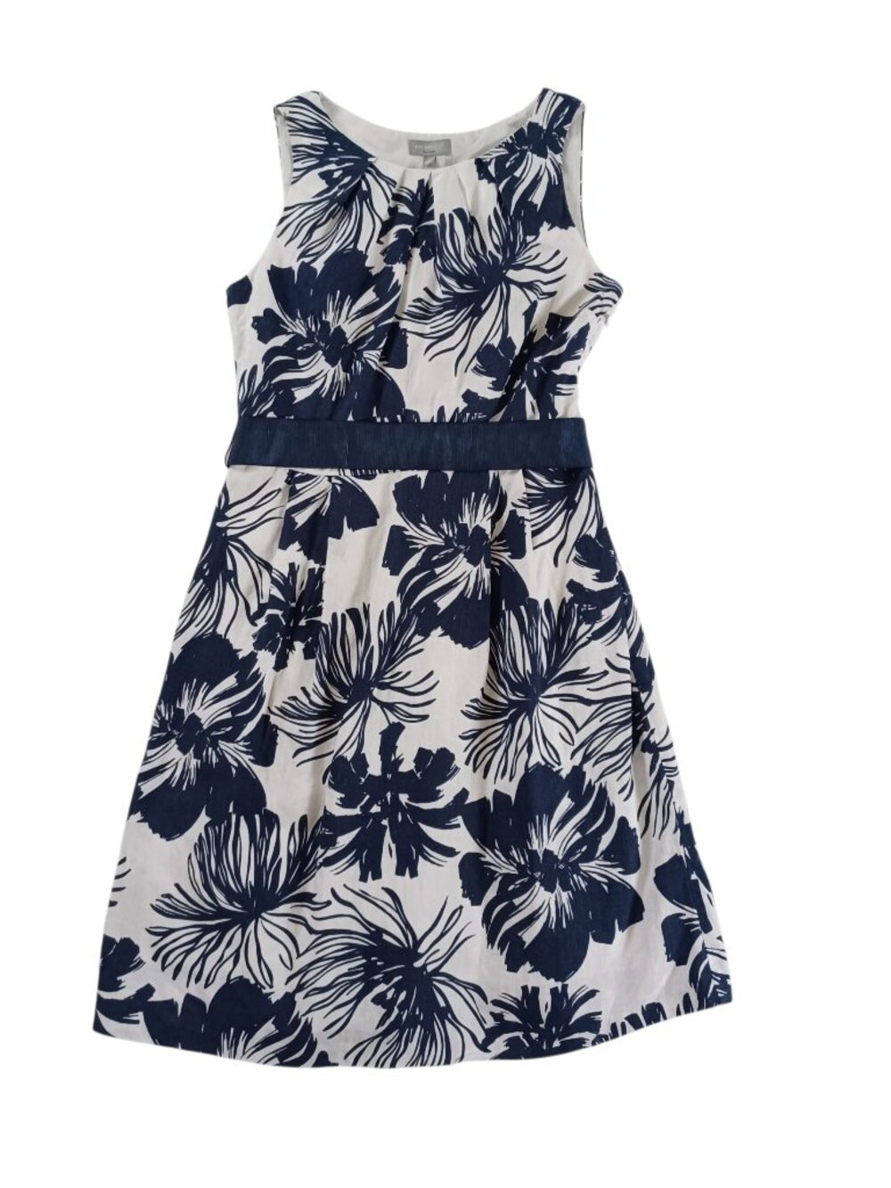 Per Una Floral Linen Dress Pure Linen Blue White Sleeveless Tropical Size 10